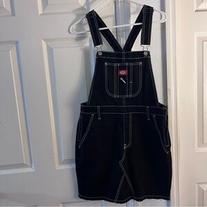Dickies Black Denim Overalls Mini Dress with White Stitching